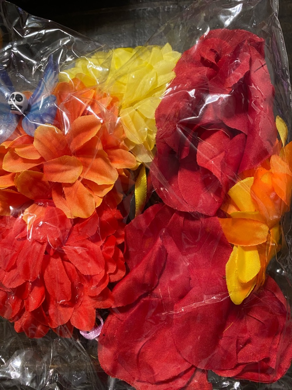Assorted Red, Orange & Yellow Fabric Flower Petals -Party Decor 5 headbands M219